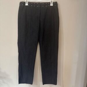 New Directions Black Denim Lace Up Waistband Straight Leg Pants Womens 10